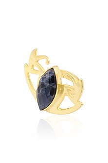 Gold Plated Cut Petersite Stone Statement Edgy Ring