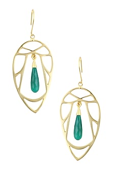 Gold Plated Green Onyx Semi Precious Stone Statement Earrings