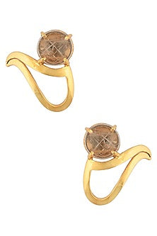 Gold Plated Yellow Rutile Quartz Stone Stud Earrings