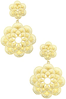 Gold Plated Two Drop Flower Earrings