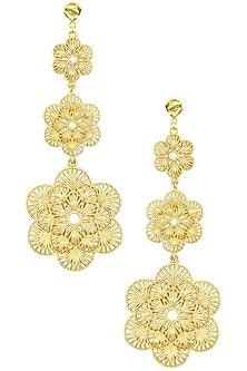 Gold Plated Three Drop Flower Earrings