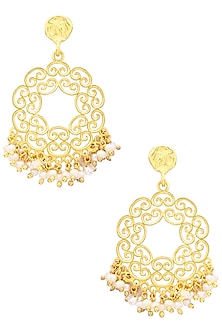 Gold Plated White Pearl Bead Earrings