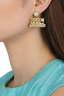 Gold Plated Filigree Mother Of Pearl Drop Earrings
