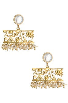 Gold Plated Mother Of Pearl and Beads Earrings