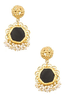 Gold Plated Black Onyx Ruff Earrings