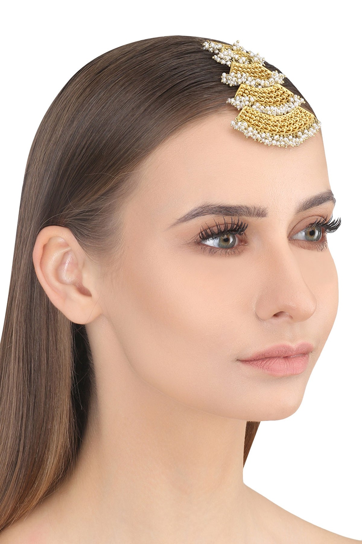 Gold Plated Pearls Maang Tikka
