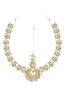 Gold Plated Kundan Polki & Pearl Mathapatti
