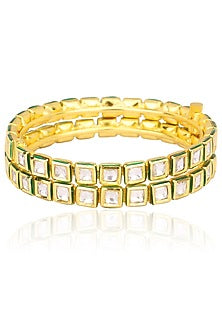 Gold Finish Kundan Polki Bangles (Set Of 2)