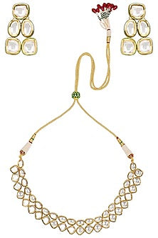 Gold Finish Kundan Polki Choker Necklace Set