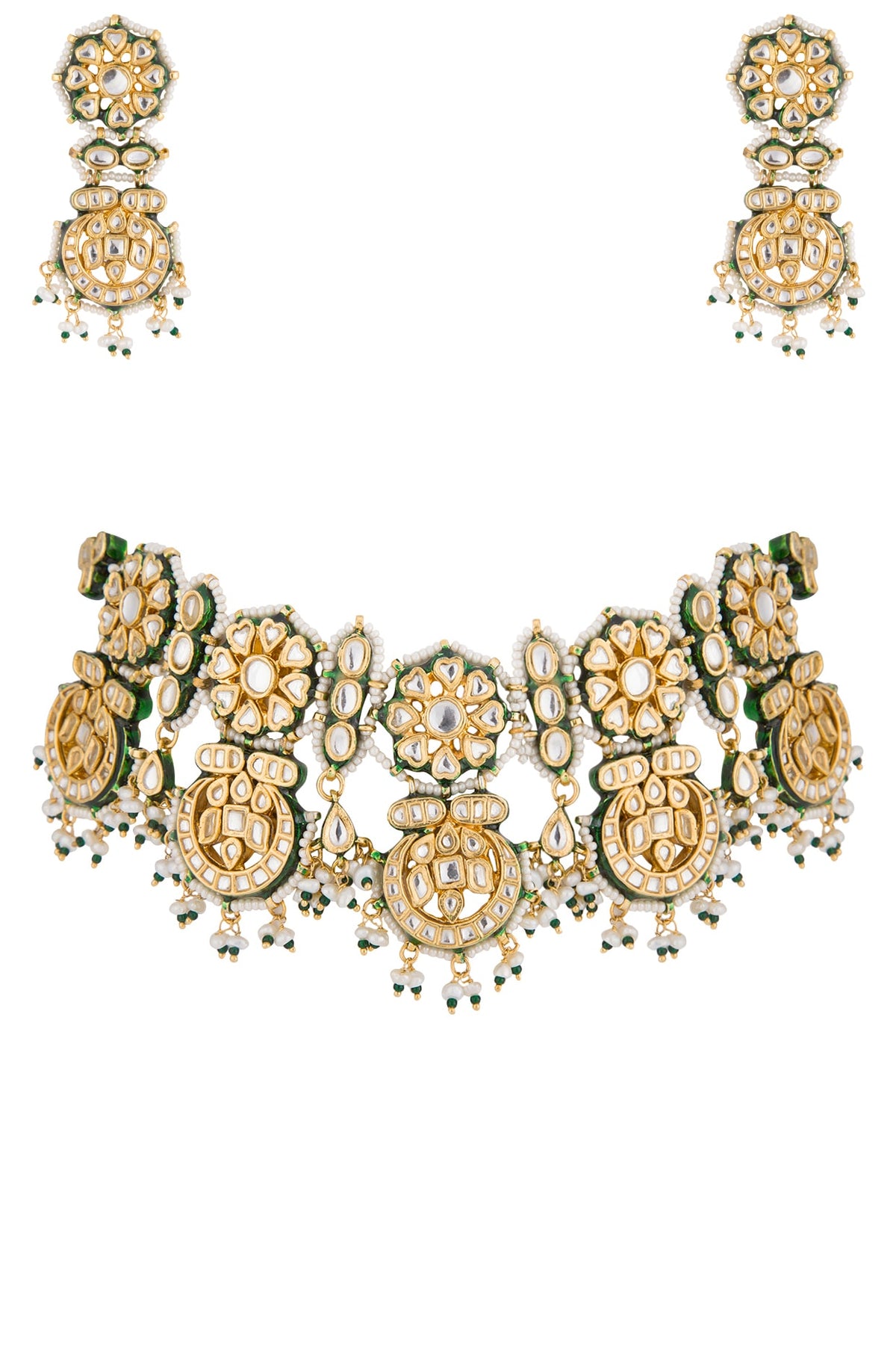 Gold Plated Glass & Pearl Choker Necklace Set