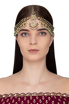 Gold Plated Glass & Pearl Meenakari Mathapatti