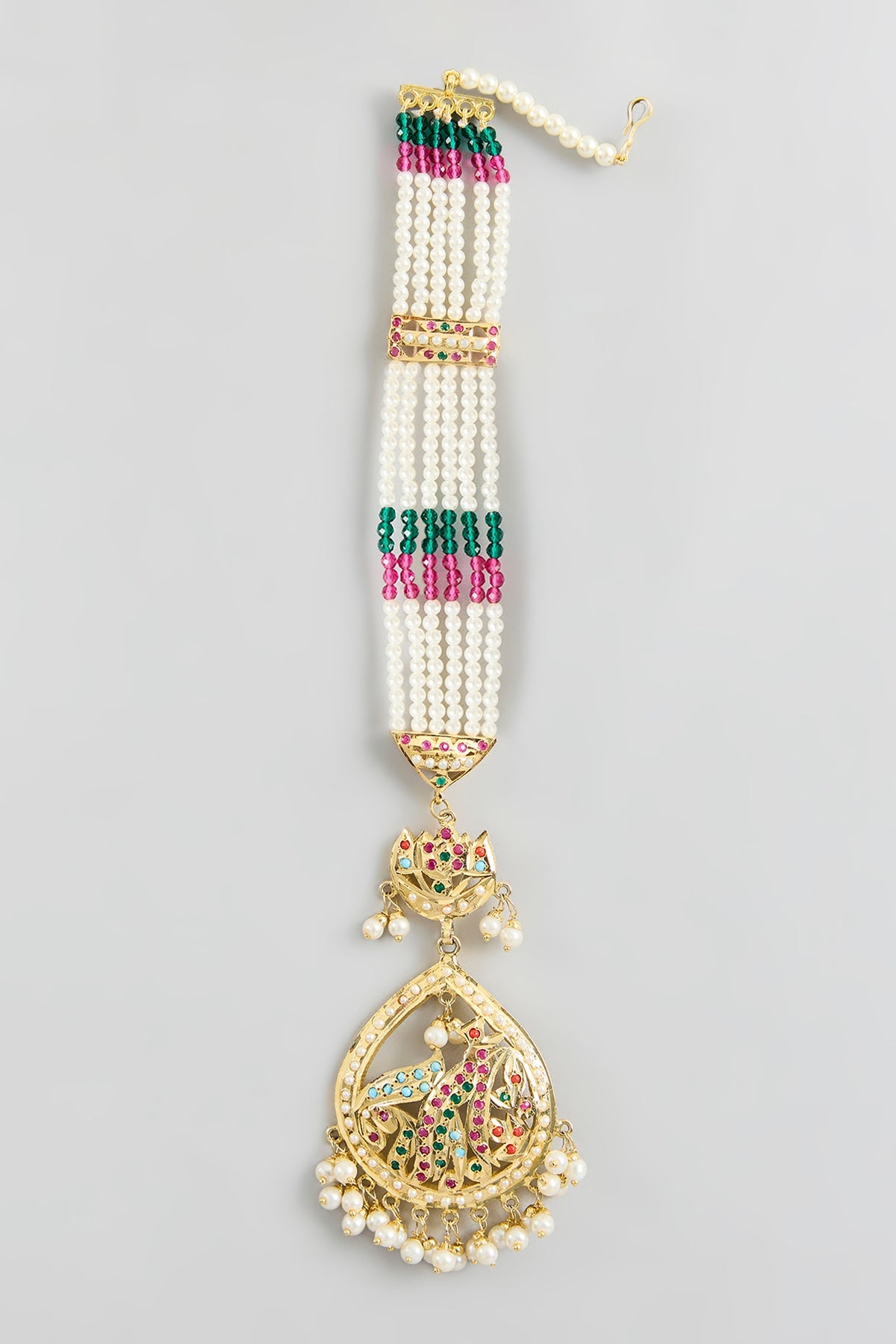 Gold Finish Multi-Colored Jadau Stone Dangler Earrings