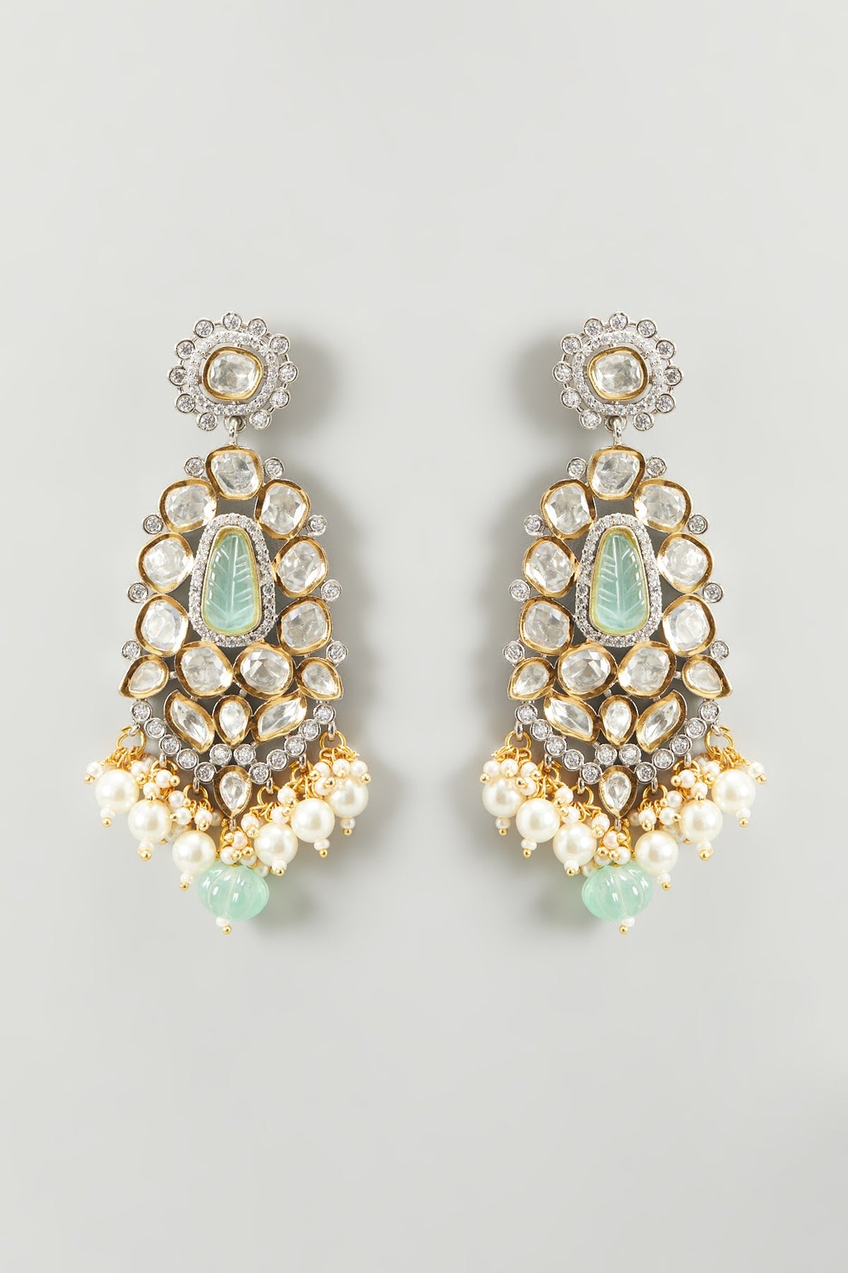 Gold Finish Kundan Polki Dangler Earrings