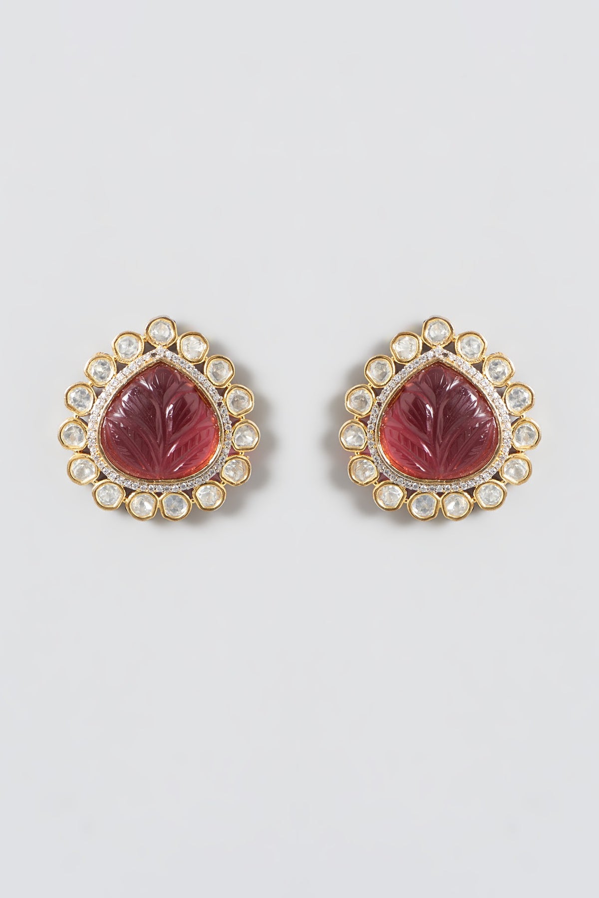 Gold Finish Kundan Polki & Ruby Stud Earrings