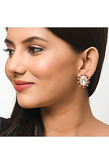 Gold Finish Moissanite Polki Handcrafted Earrings In Sterling Silver