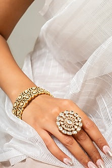 Gold Finish Kundan Polki & White Stone Ring