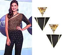 Gold Plated Black Onyx and Mookite Stone Earrings