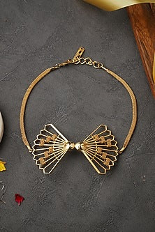 Gold Finish Bow Choker Necklace