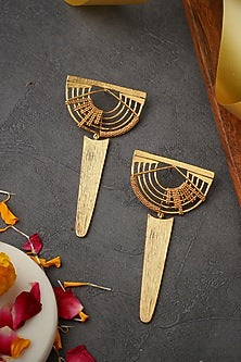 Gold Plated Weaved Ball Chain Semi Circle Earrings