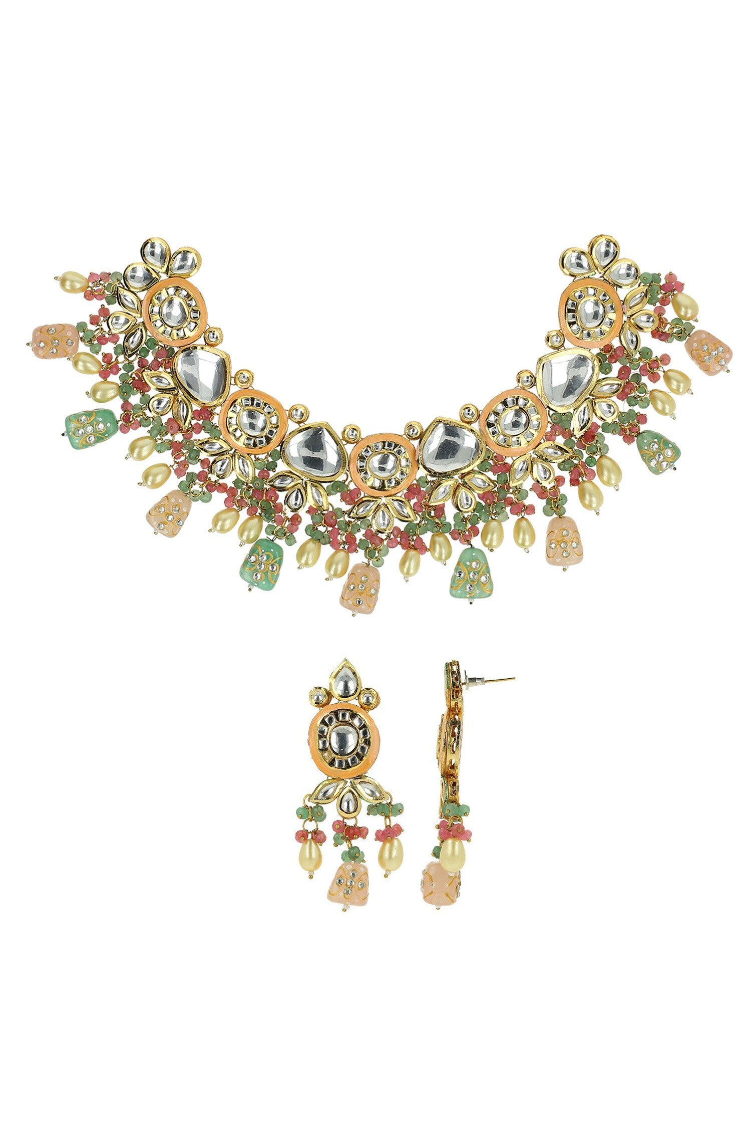 Emerald Bead Drop Choker Set 