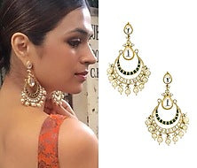 Gold Plated White and Green Jadtar Stones Crescent Earrings