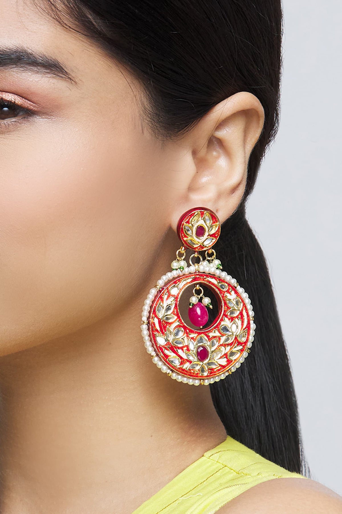 Kundan Enamel Circular Danglers 