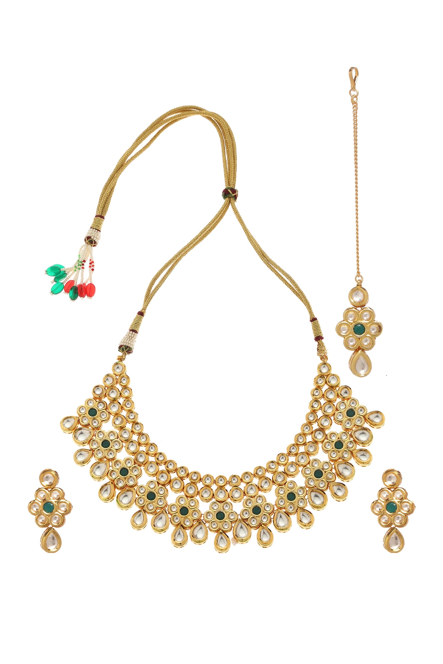 Flower Kundan Embellished Necklace Set 