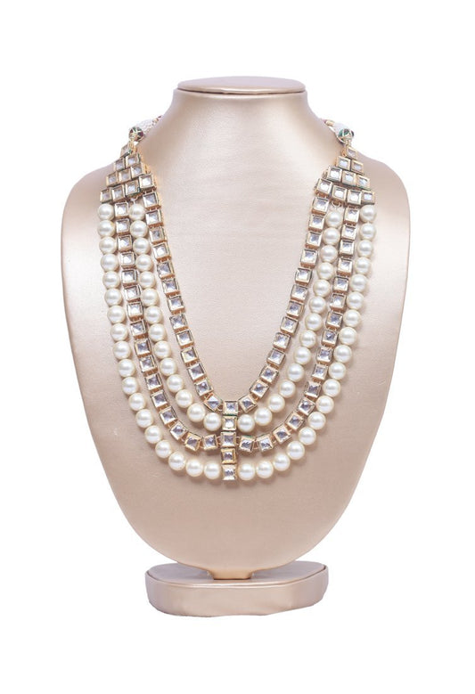 Layered pearl and square kundan necklace 