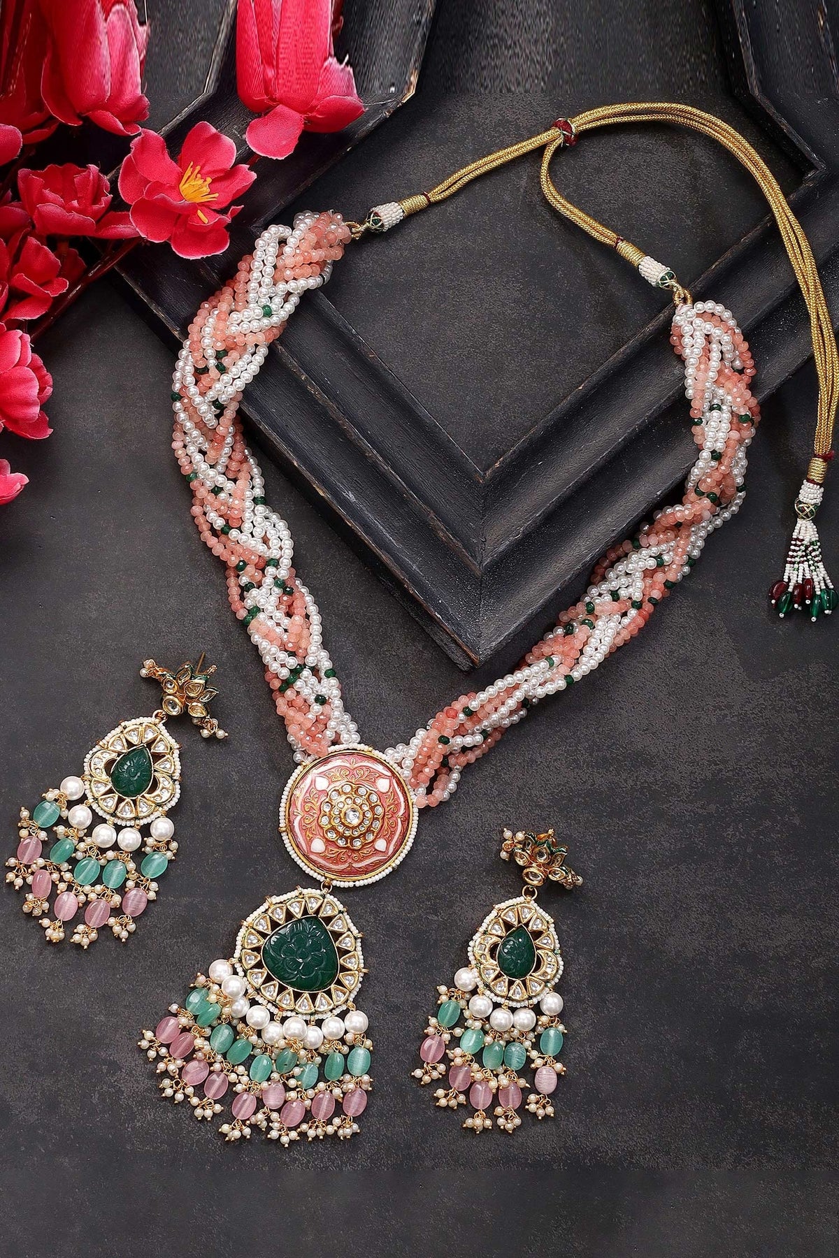 Stone Embellished Pendant Necklace Set 