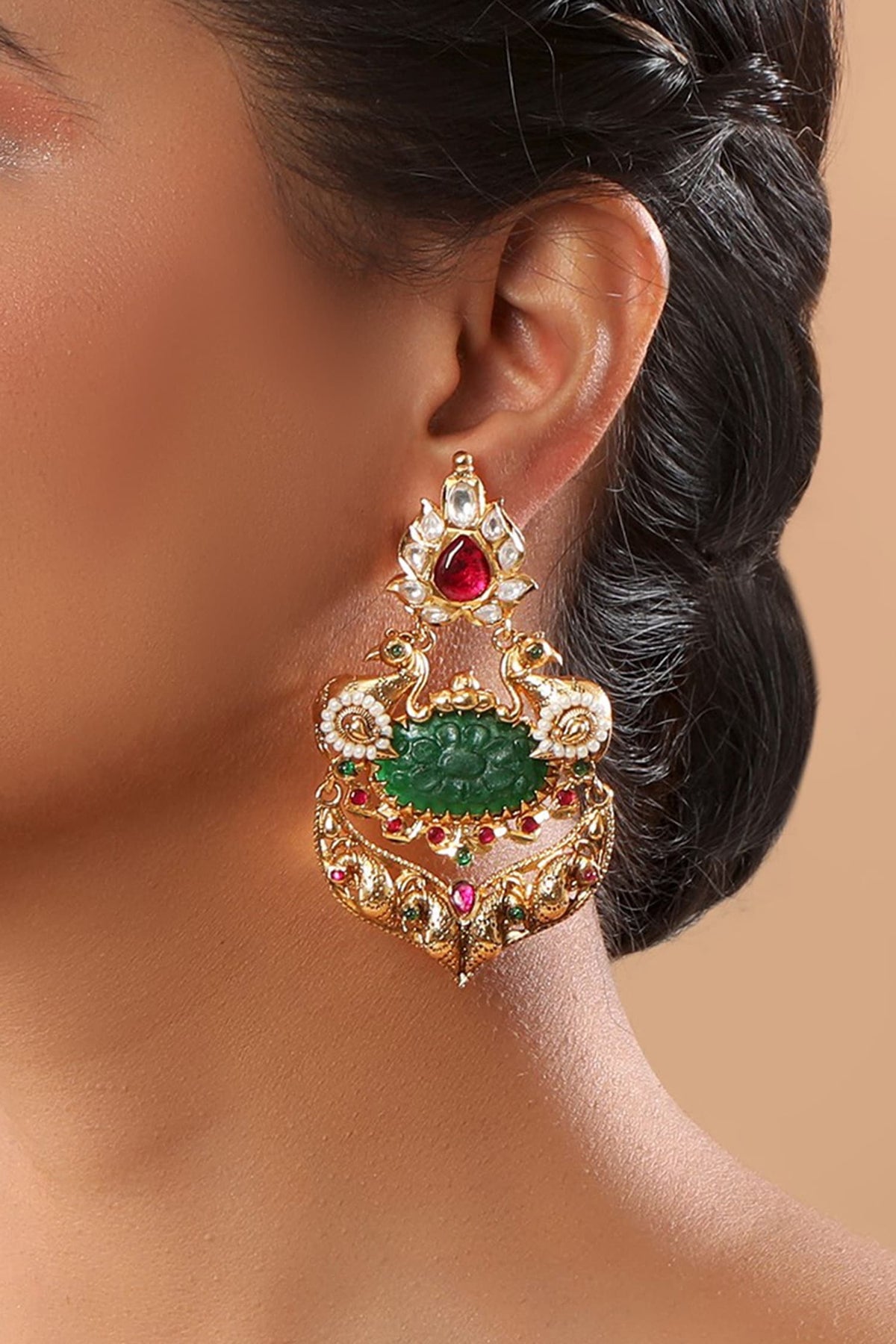 Peacock Carved Antique Earrings 