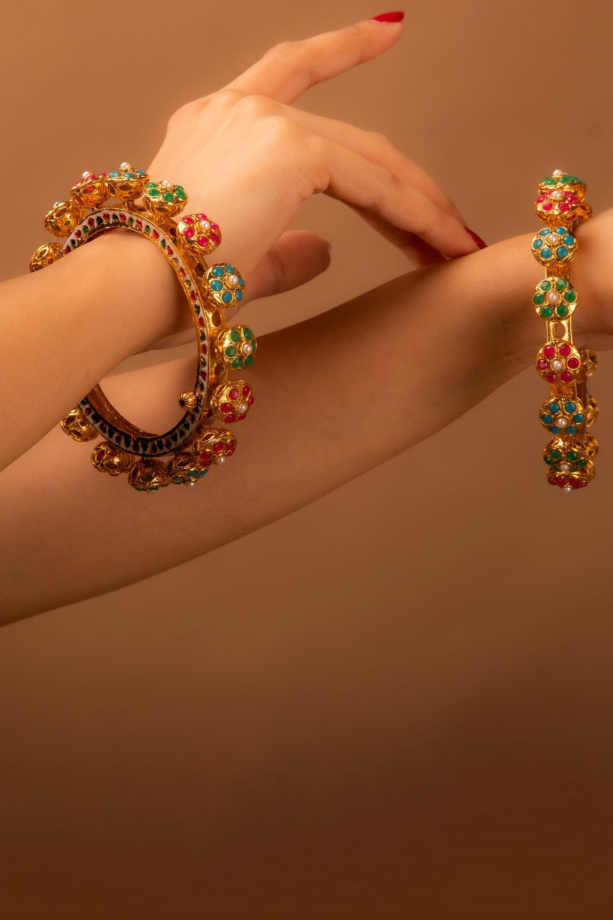 Stone Studded Pacheli Bangles - Set of 2 