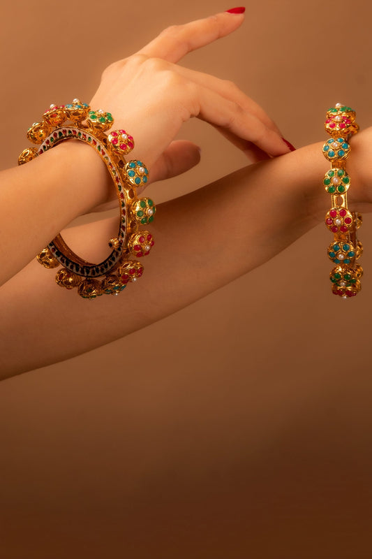Stone Studded Pacheli Bangles - Set of 2 