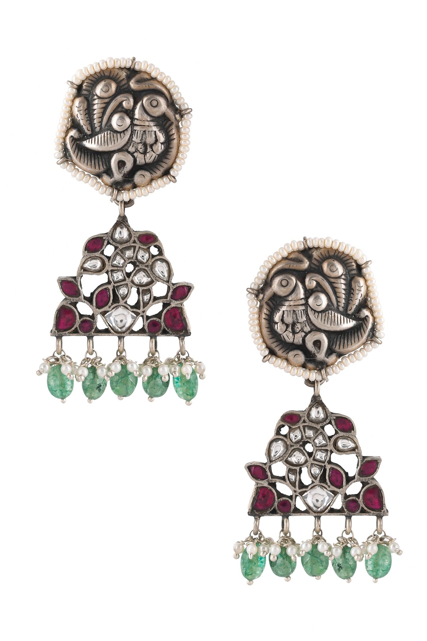 Carved Peacock Studded Earrings 