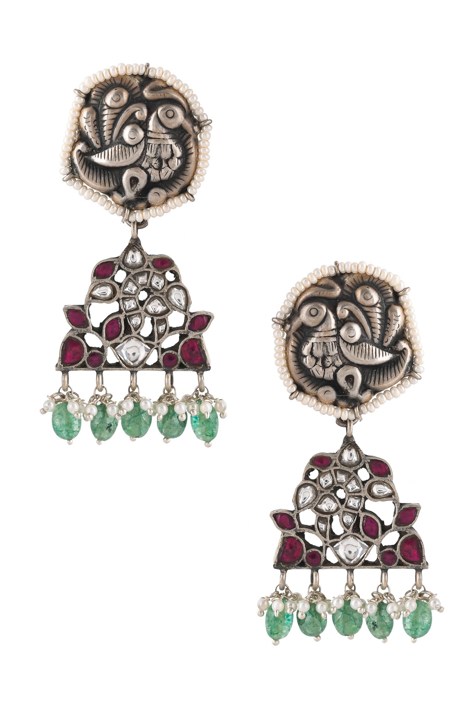 Carved Peacock Studded Earrings 
