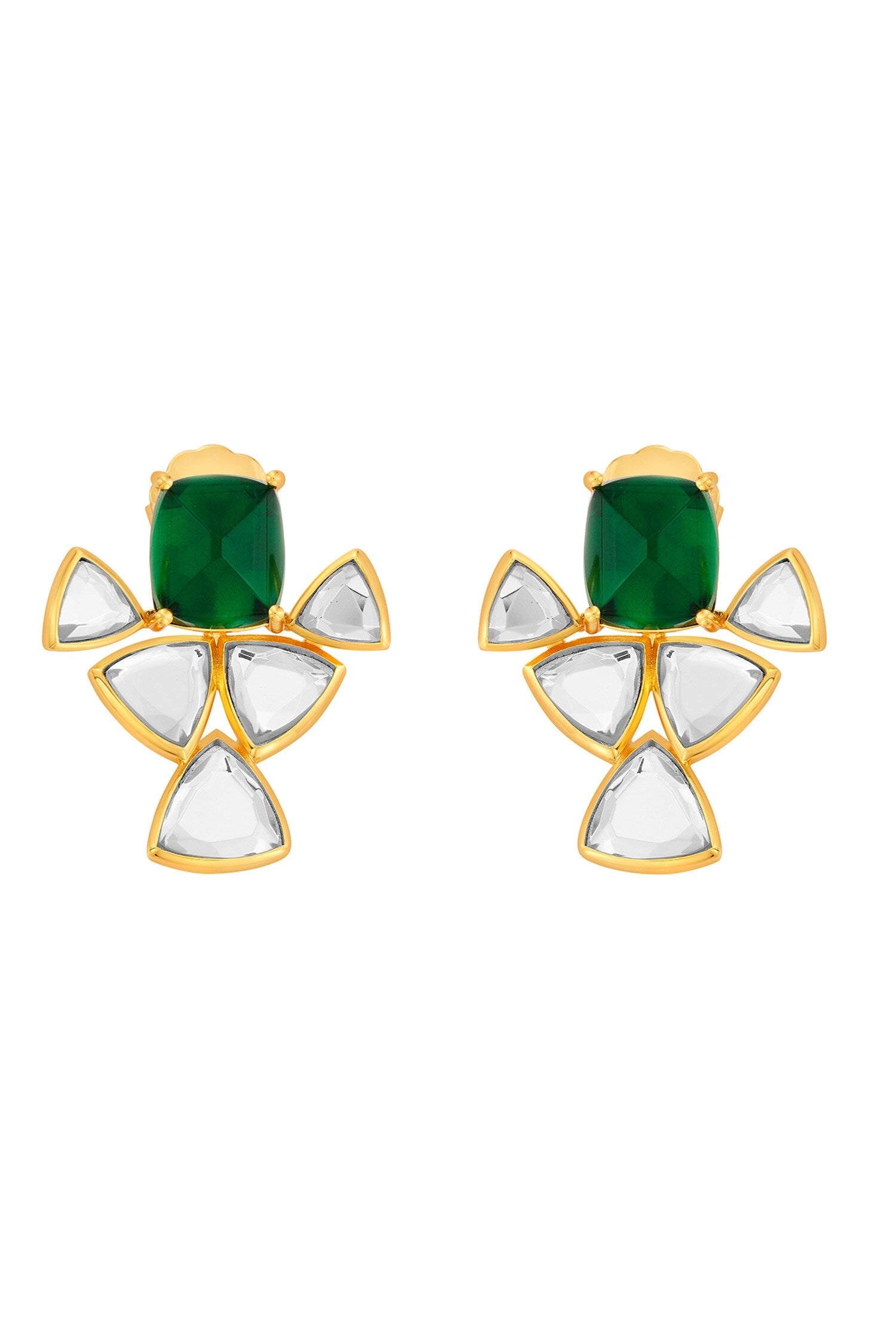 Shiza Mirror & Hydro Emerald Geometric Earrings 