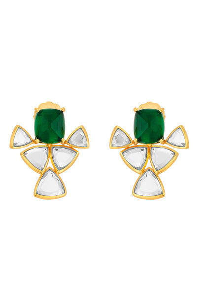 Shiza Mirror & Hydro Emerald Geometric Earrings 