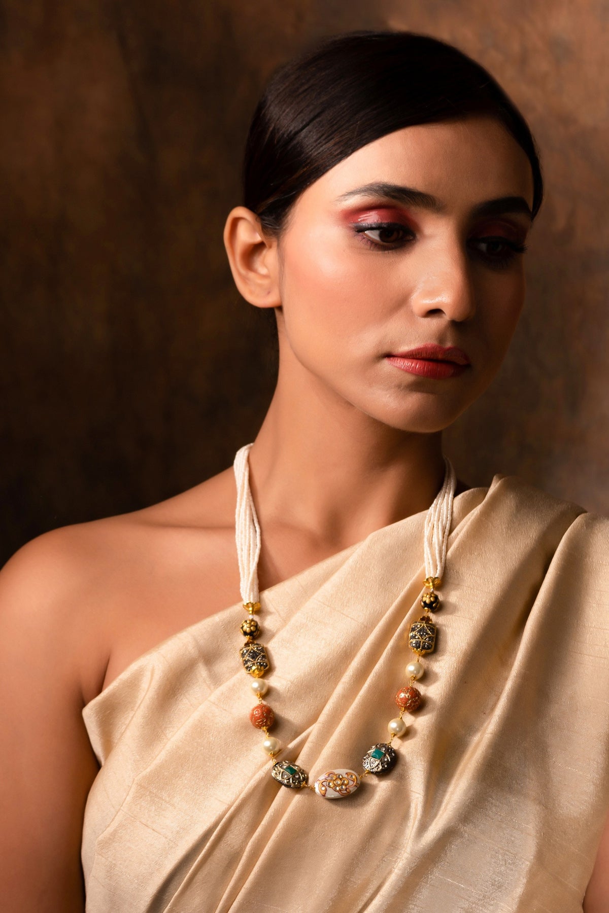 Layered Pearl & Stone Long Necklace 