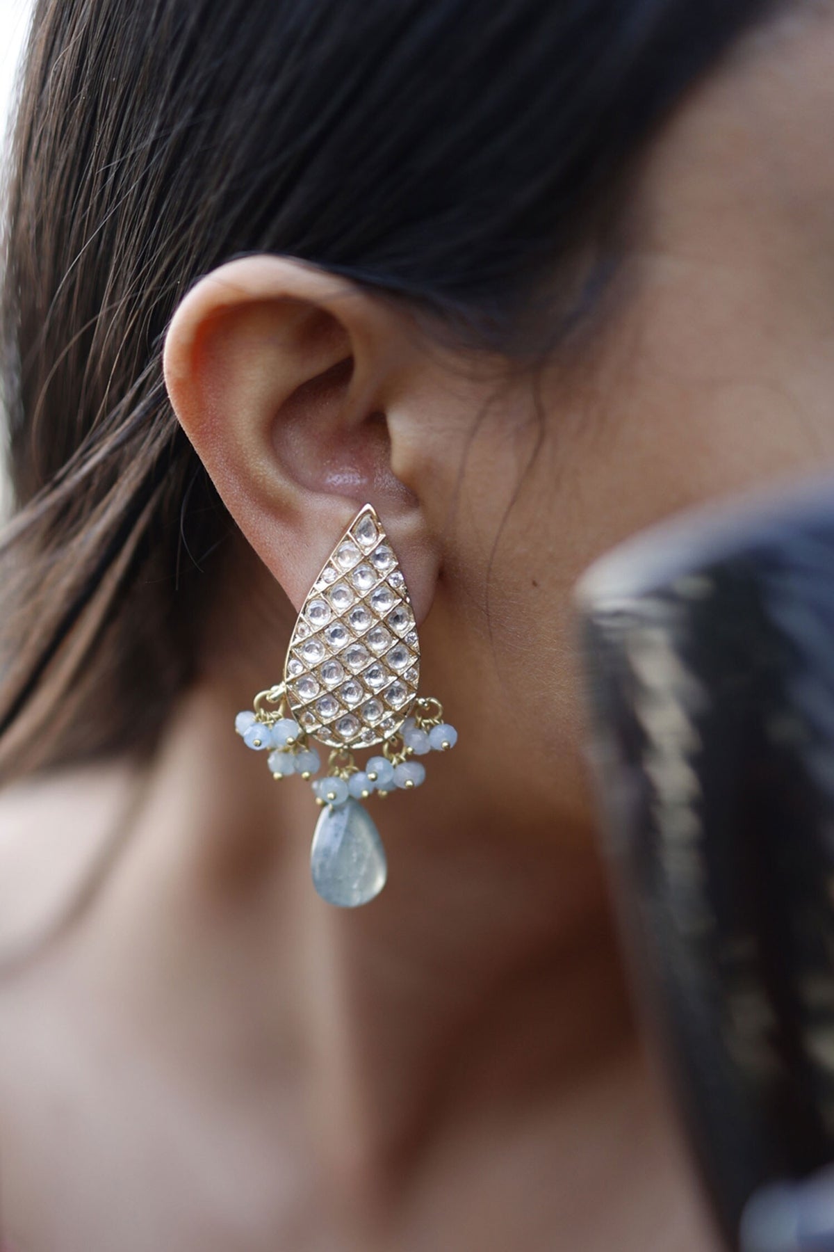 Drop Shaped Kundan Earrings 