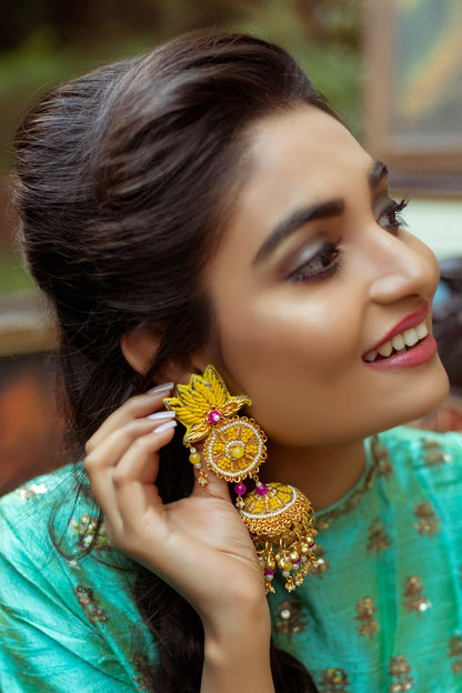 Embroidered Lotus Jhumkas 