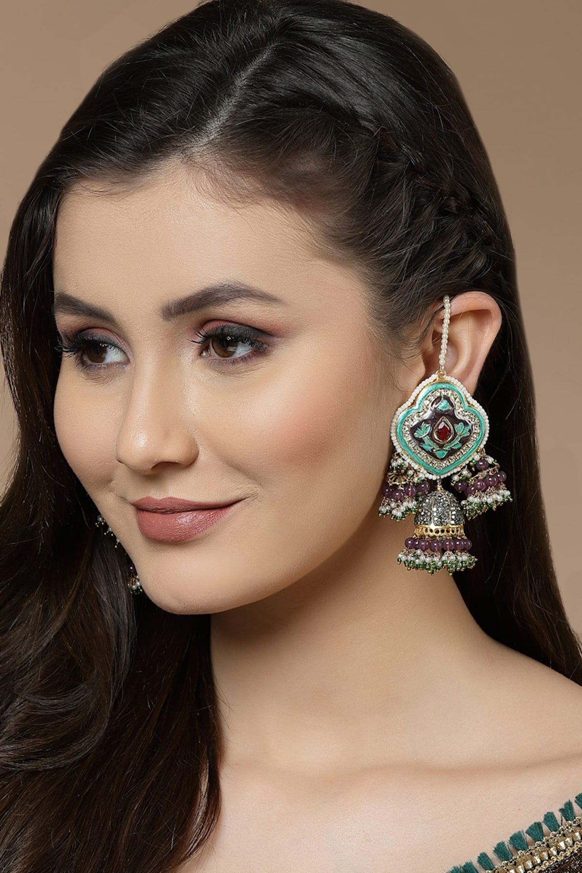 Meenakari & Bead Drop Jhumkis 