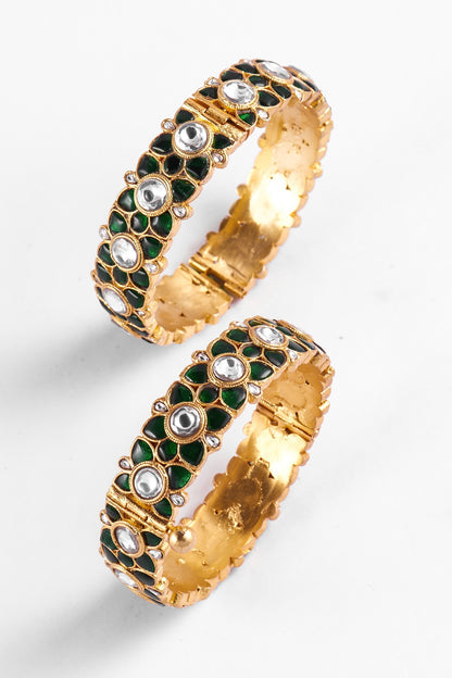Floral Pattern Jadau Kundan Bangles - Set of 2 