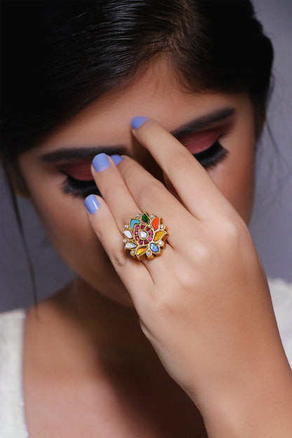 Lotus Shape Embellished Ring 