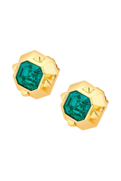 Emerald Metal Stud Earrings 