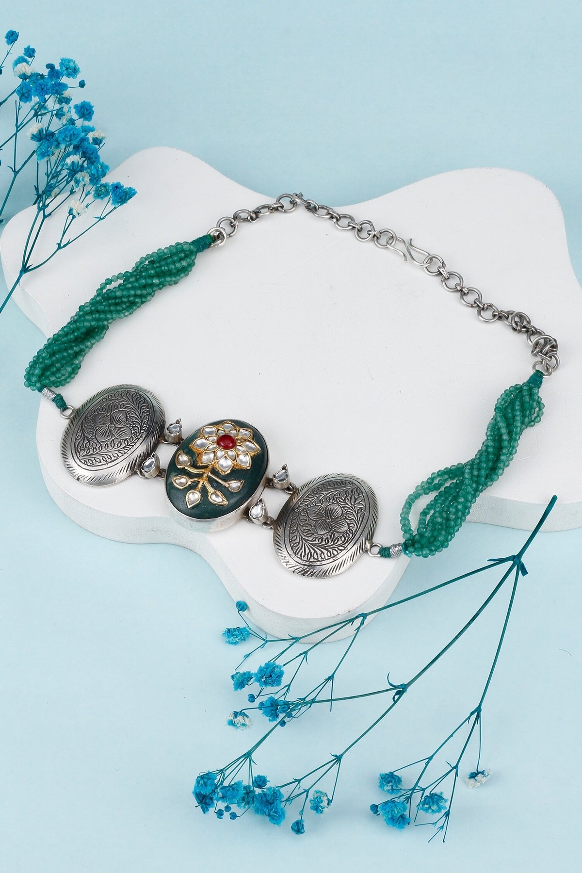 Inaya Bead Layered Pendant Choker 