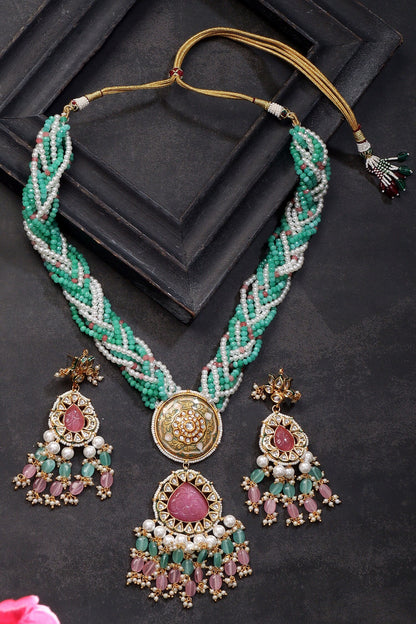 Kundan & Stone Embellished Pendant Necklace Set 