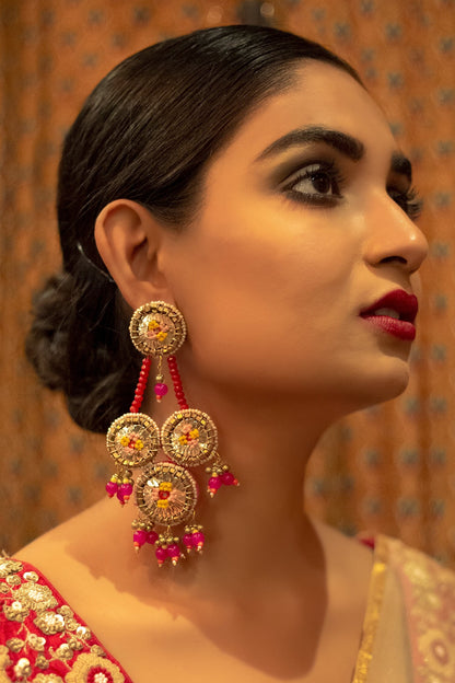Embroidered Tassel Drop Earrings 
