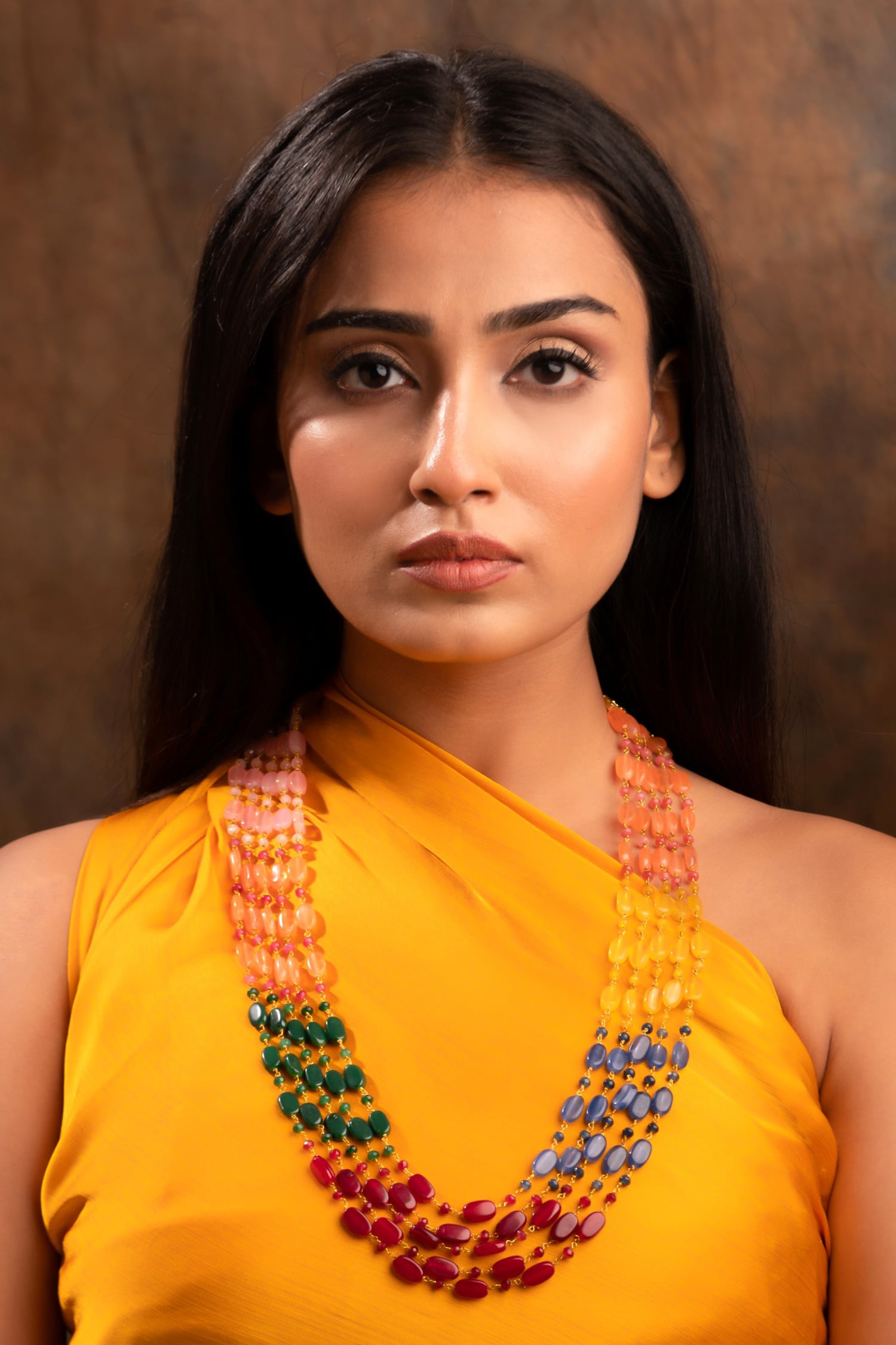 Multi Color Layered Onyx Stone Necklace 