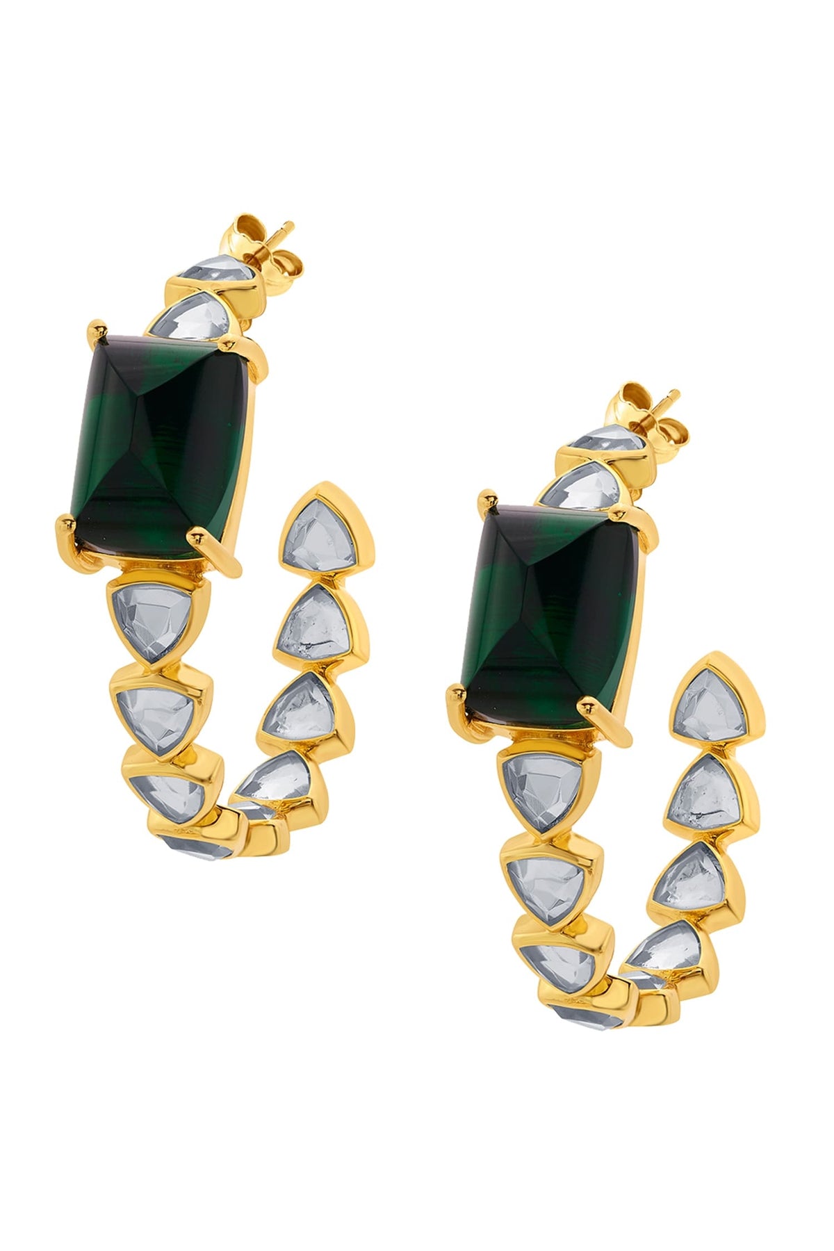 Ruhaniyat Hydro Emerald & Mirror Hoops 