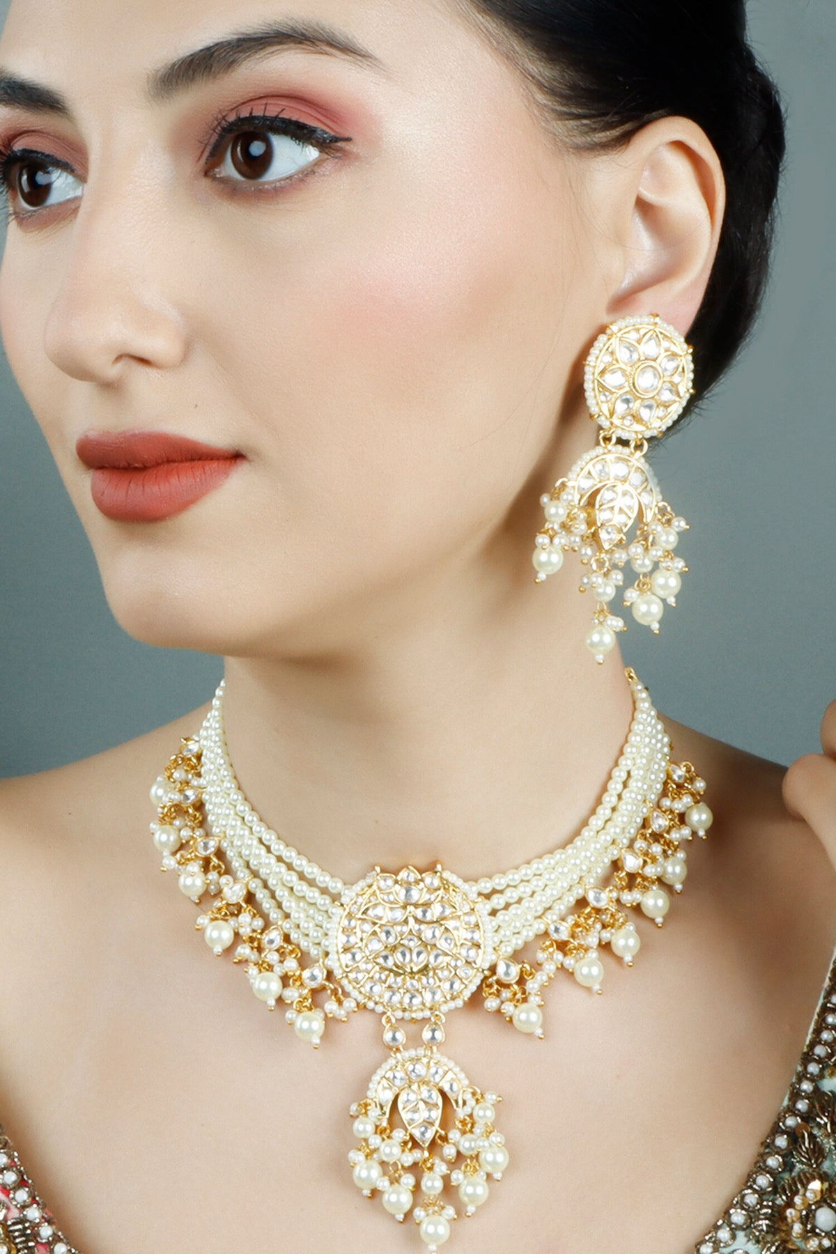 Polki Embellished Choker Necklace Set 