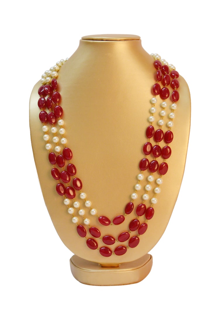 Stones & Pearls Embellished Long Necklace 